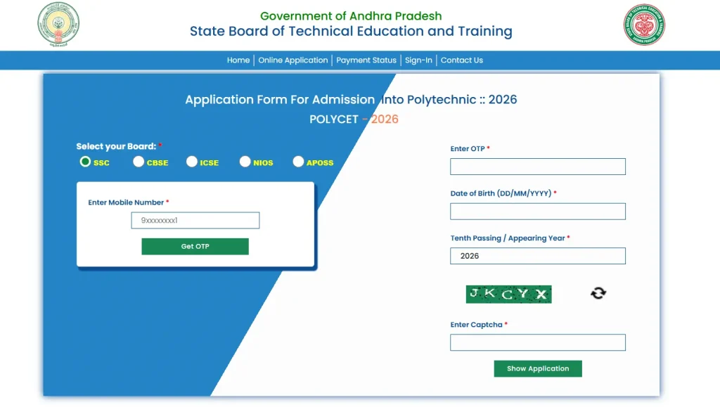 AP Polycet Registration with Mobile Number