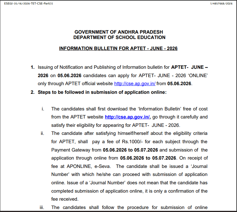 AP TET 2026 Notification Apply Online