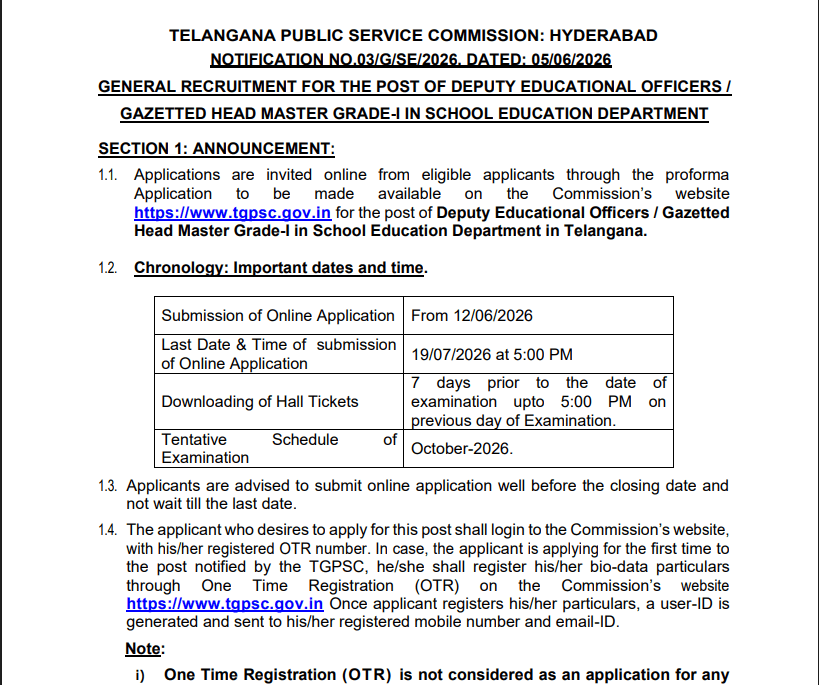 TGPSC DYEO Notification 2026 Apply Online